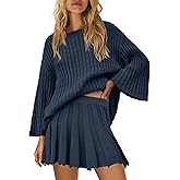 Yanekop Womens 2 Piece Sweater Skirt Set Loose Matching Lounge Sets Comfy Pajamas Set Long Sleeve Top and Skirt Sets