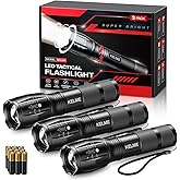 KELME 3 Pack Flashlights High Lumens, Powerful Tactical Flashlights with 5 Modes, Zoomable Small LED Flashlight Waterproof Handheld Flash Light for Home Emergencies Camping Hiking (Battery Included)