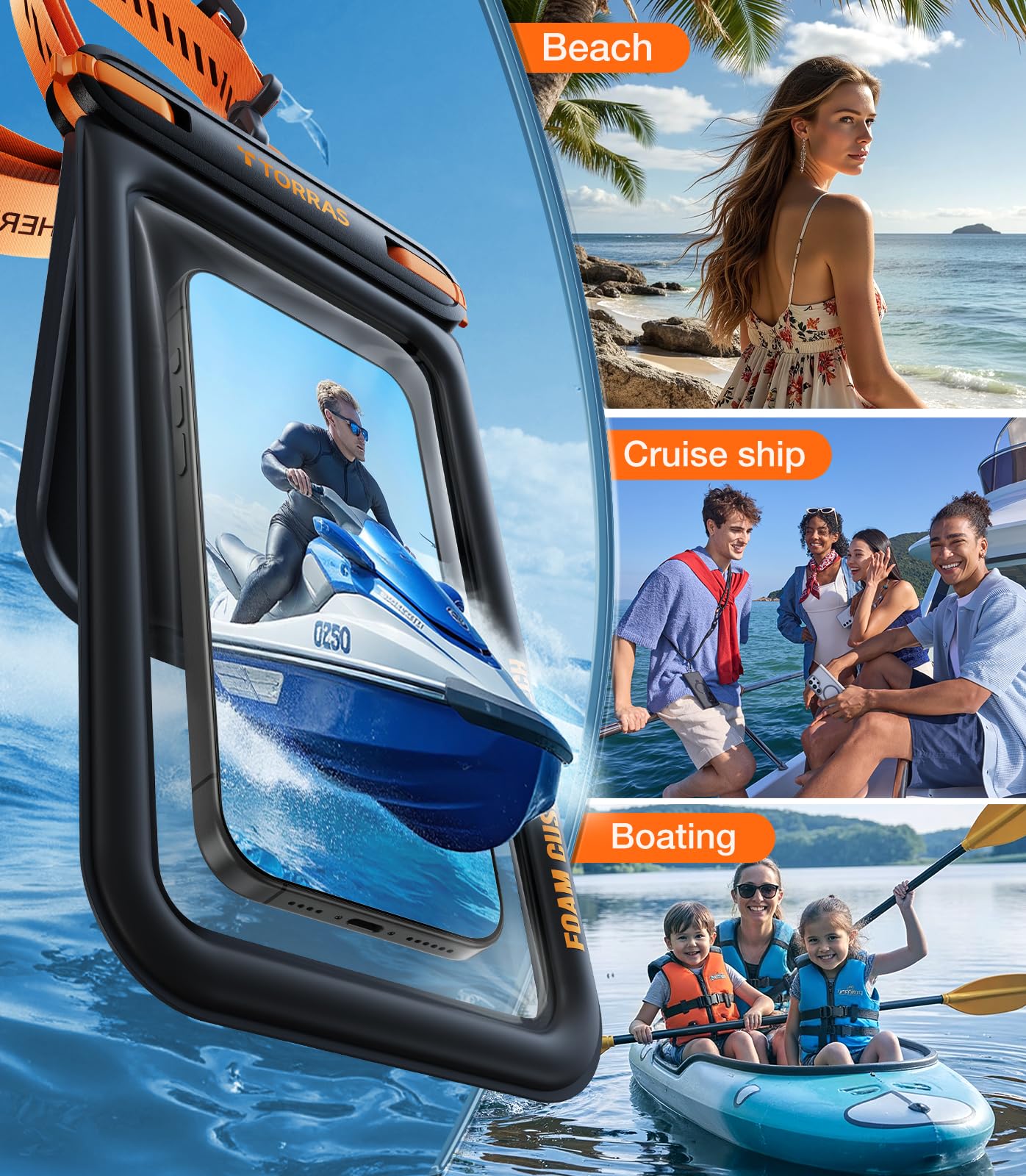 TORRAS IP68 Waterproof Phone Pouch Double Space, Floating Waterproof Phone Case with Lanyard for iPhone 17 Pro Max 16 15 14 S25 S24, Phone Dry Bag Vacation Cruise Ship Travel Essentials 7.0'', Black