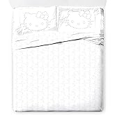 Jay Franco Sheet Set with Fitted, Flat Sheets & Pillow Cover - Ultra-Soft Bedding with Pillowcase for Room Decor, White - Hello Kitty, 4 Piece Queen