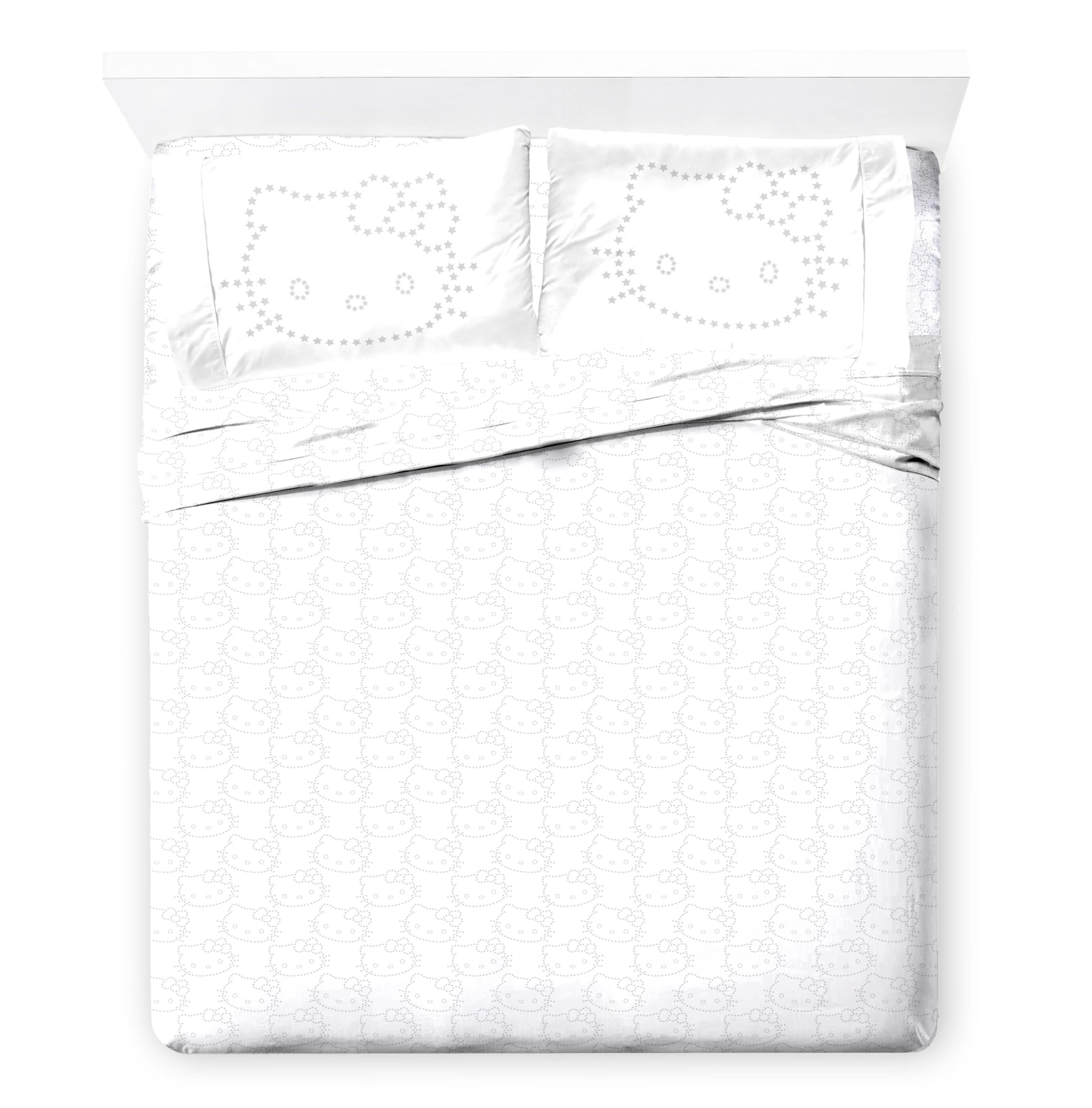 Jay Franco Sheet Set with Fitted, Flat Sheets & Pillow Cover - Ultra-Soft Bedding with Pillowcase for Room Decor, White - Hello Kitty, 4 Piece Queen Image