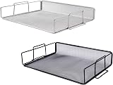 Exerz Letter Trays 2pc Mesh Desk Organiser Stackable A4 Metal Tray Silver Grey view 6