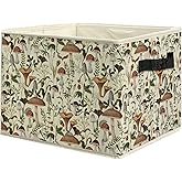 uinwk Rustic Cottagecore Mushroom Storage Bins, Farmhouse Wildflower Botanical Mushroom Collapsible Storage Box Laundry Basket with Handle for Home Bedroom Bathroom Office Clothes Toys Books