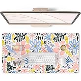 QIYI Floral Large Mouse Pad, Cute Desk Mat for Desktop, Women Girls Desk Accessories Office Décor, PU Leather Waterproof Big Gaming Mousepad, Doodle Flowers Desk Pad Computer Mat, 31.5" x 15.7"