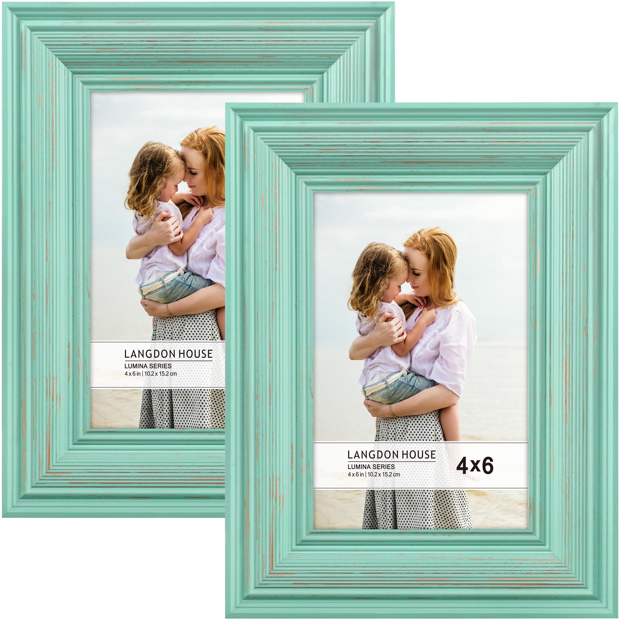 Langdon House - 6x4 Real Wood Picture Frames - Eggshell Blue - Gold Accents, 2 Pack - French Country Style Wooden Photo Frame 6 x 4 - Lumina Collection