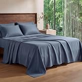 100% Rayon Derived From Bamboo Sheet Set 4 Piece Queen Size - Navy Blue | Natural Cooling for Hot Sleepers Breathable Luxuriously Soft Cool Silky Sheet Set with 15" Deep Pocket Fitted, Navy Blue
