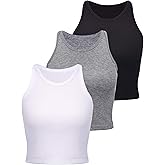 3 Pieces Women Basic Crop Tank Tops Racerback Crop Tank for Women Sleeveless Sports Workout Tops Cotton Sports Lady Girls