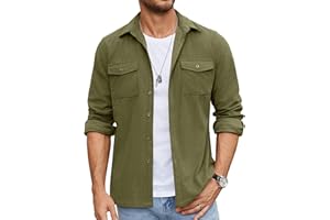 COOFANDY Men's Button Down Waffle Shirt Jacket Casual Long Sleeve Shacket Lightweight Overshirts with Flap Pockets