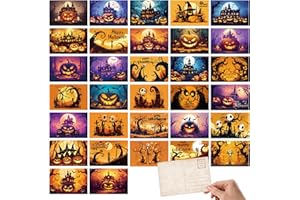 Tlenpo 32 Cute Halloween Postcards, Scary Pumpkin Skeleton Man Gift Cards, Halloween Post Cards Wall Decoration, Vintage Postcards for Family and Friends, 350gsm, 4×6 In