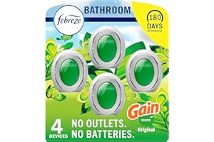 Febreze Bathroom Air Freshener, Odor-Fighting, Plug In Alternative, Air Fresheners for Home and Bathroom and Kitchen, Closet Air Fresheners, Pet & Litter Box Odor Fighter, Gain Original Scent, 4 Count