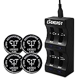 CT-ENERGY Lithium Ion 2032 Battery Charger for Coin Cell Rechargeable Batteries LIR2032 4pcs Replace CR2032 Battery