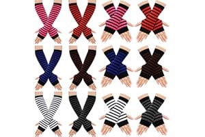 REMERRY 12 Pairs Wrist Fingerless Gloves and Long Arm Warmer Set for Women Winter Warm Stretchy Goth Gloves with Thumb Hole
