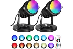 SUNVIE RGBW Christmas Spot Lights Indoor 6W Uplighting Indoor with Remote Color Changing Up Lights Indoor 120V Spotlights Indoor LED Uplights Indoor Accent Lighting for Party Plant Decor, 2 Pack