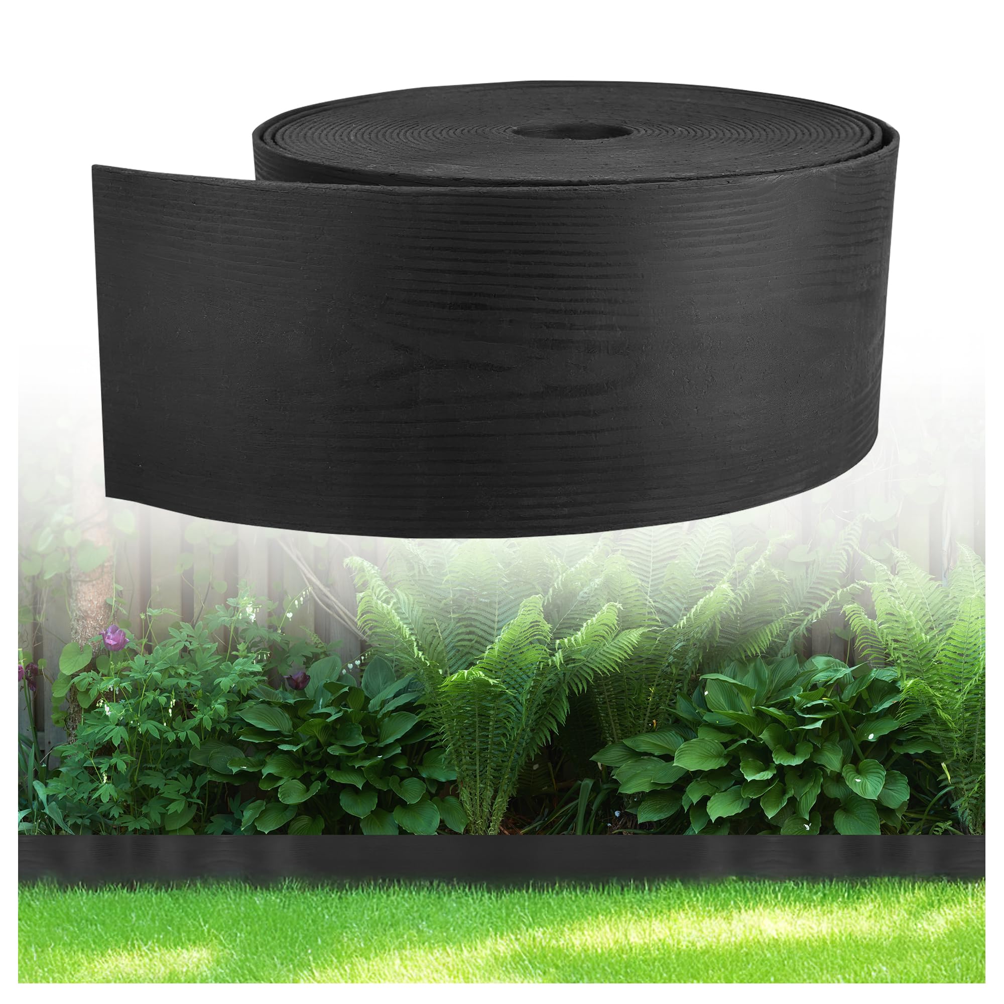 GARDENIX WoodBorder Flexible Wood Look Lawn Edging Flower Bed Border Plastic Length 10 m Height 13 cm Black