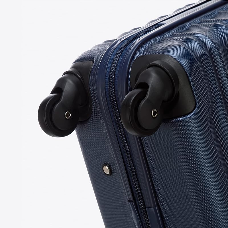 set di 4 valigie con custodia per cosmetici trolley bagaglio a mano ABS 4 ruote spinner chiusura a combinazione maniglia telescopica Groove Line blu navy Ryanair/ITA Airways/easyJet