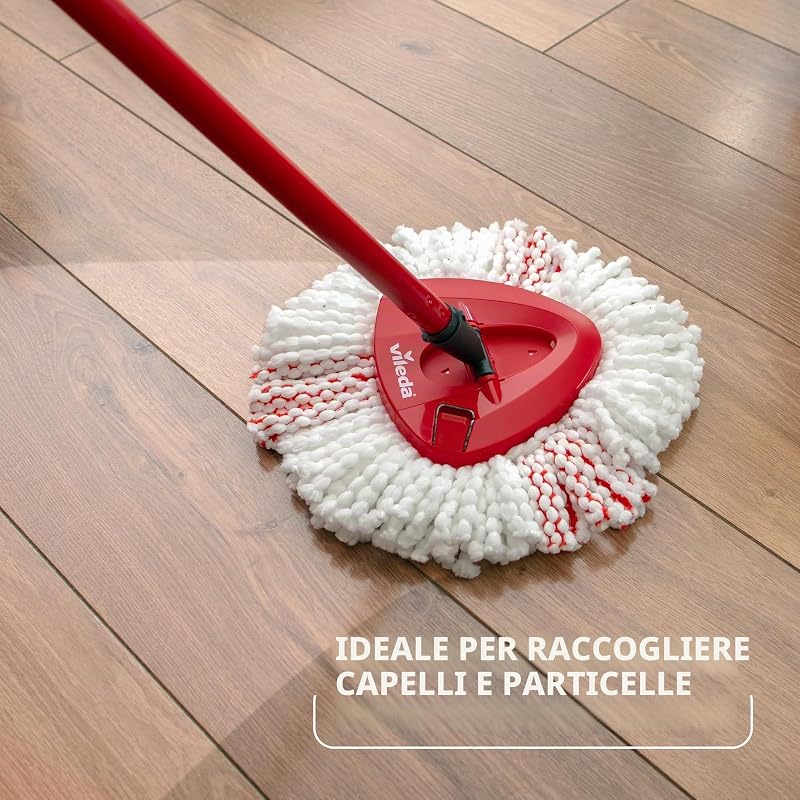 Turbo Sistema Lavapavimenti con strizzatore a pedale, Manico telescopico 65 – 131 cm, Mocio lavapavimenti con strizzatore a pedale, Fiocco in microfibra, Pulizia profonda con minimo sforzo