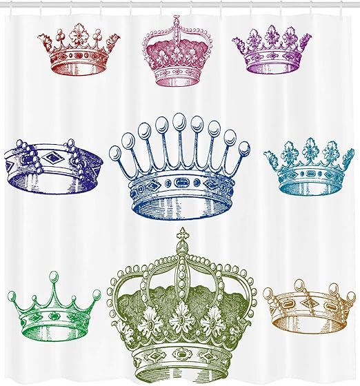 Amazon Com Ambesonne Queen Shower Curtain Old Antique Crown Set In Baroque Style Colorful Rococo Retro Victorian Floral Details Fabric Bathroom Decor Set With Hooks 105 Inches Extra Wide Multicolor Home Kitchen