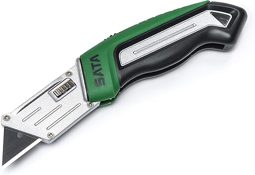 Sata T Series Folding Utility Knife With Easy Access Blade Storage In The Body And A Green Dual Material Handle St93486 Amazon Com