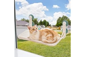 Mewoo Cat Window Perch Hammock for Indoor Cats Reversible Mat Use Year-Around Foldable Cat Bed Providing All-Around Sunbath Saving Space Washable Holds Up to 40 lbs (S-18.5"x 12"x 9"-Beige)