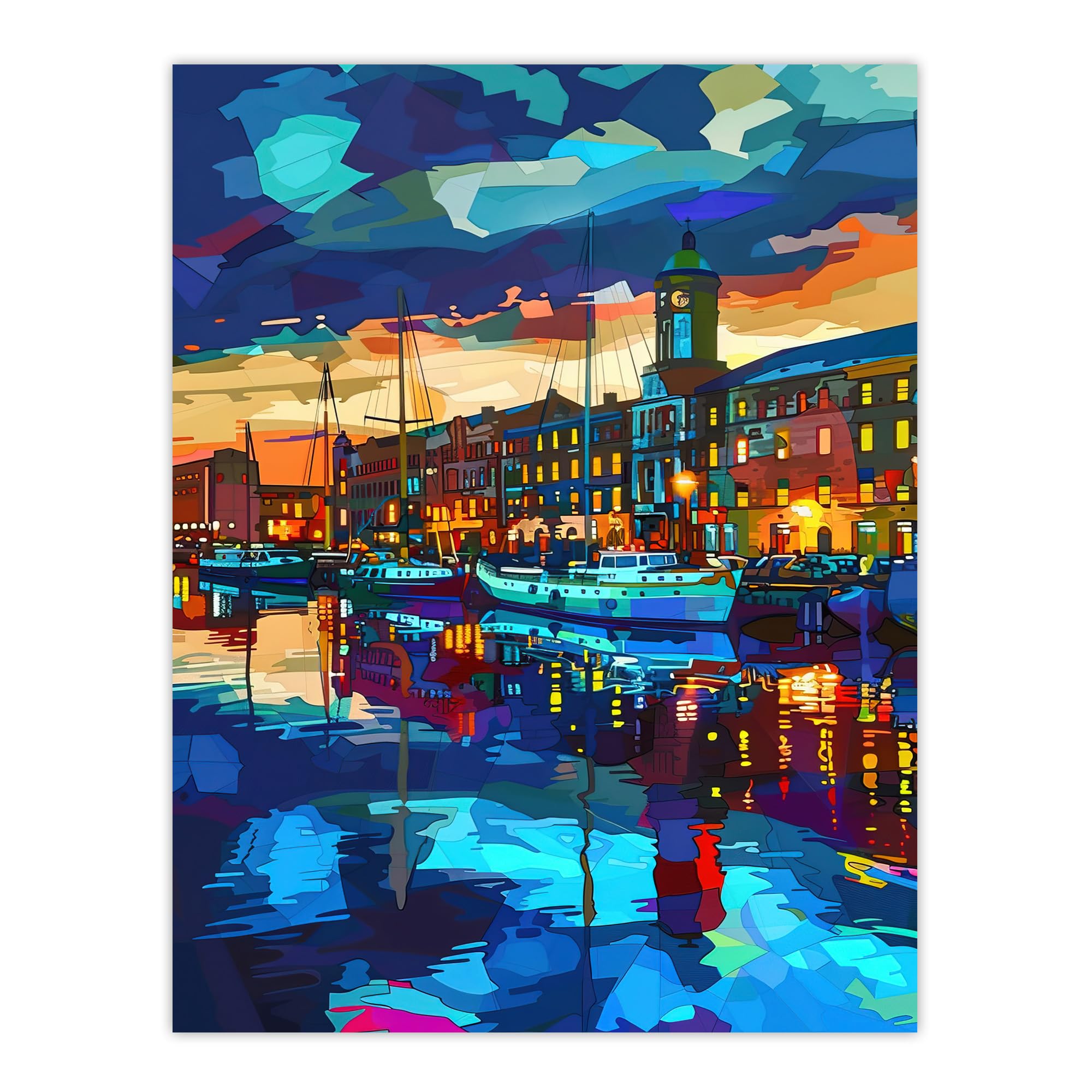 Artery8 Liverpool Port Sail Boats Atmospheric Cityscape Living Room Extra Large XL Wall Art Poster Print