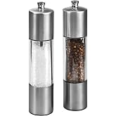 Cole &amp; Mason Everyday Salt &amp; Pepper Mill Gift Set - Filled Salt &amp; Pepper Grinders - Refillable &amp; Adjustable Mill Set - Acrylic &amp; Stainless Steel Salt &amp; Pepper Grinders - Hand Wash - Stainless Steel