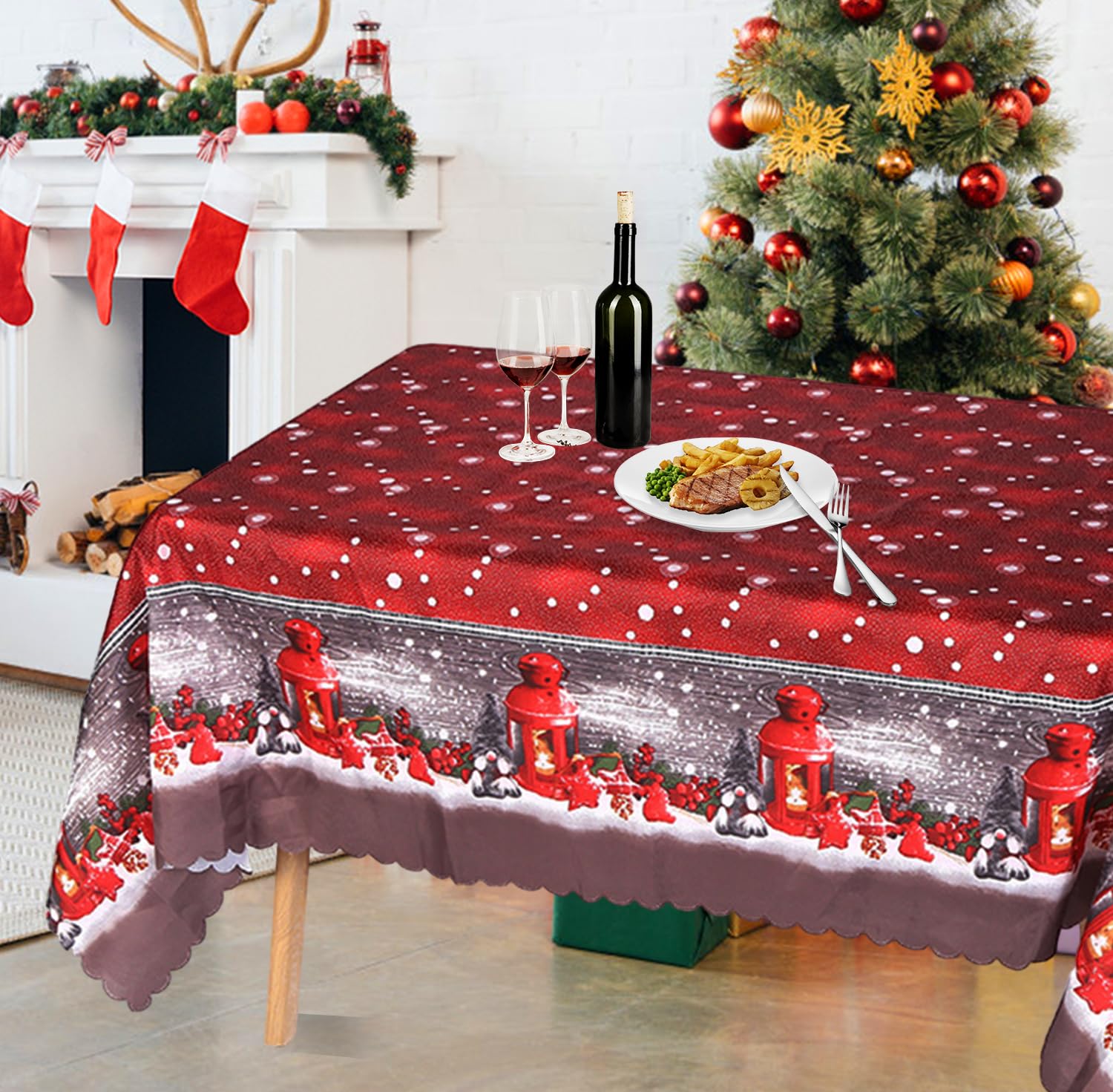 180 x 150 cm Rectangular Christmas Table Cloth Large Washable Christmas Tablecloths Waterproof Red Xmas Table Cover Table Cloth Wipeable Christmas Tablecloths for Xmas Table Decorations Party Supply — image 1