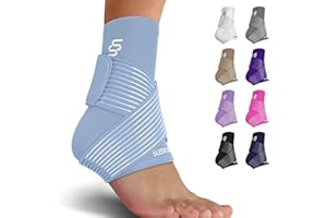 SS SLEEVE STARS Sleeve Stars Ankle Brace for Sprained Ankle, Plantar Fasciitis Relief Ankle Support for Women, Ankle Compression Sleeve w/ Strap (Single/Light Blue)