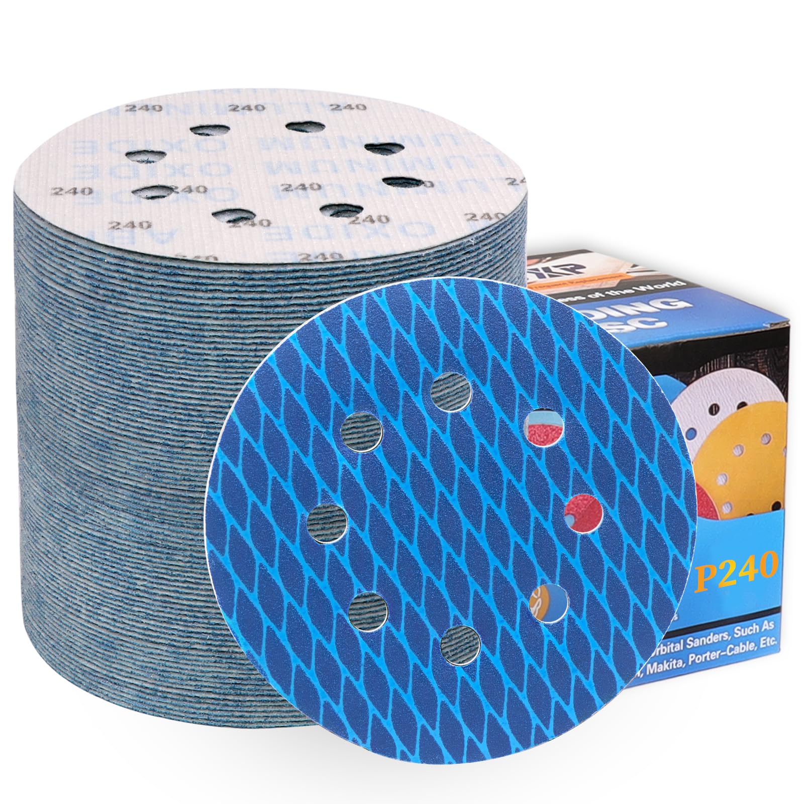 ALPXUXP 125mm Diamond Sanding Discs 240 Grit 8-Holes Hook and Loop Sanding Pads for Random Orbital Sander Sandpaper Sheet（80Pcs）