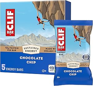 CLIF BAR - Energy Protein Bars - Chocolate Chip - Made with Organic Oats - Energy Bars - Non-GMO - (5 Pack)