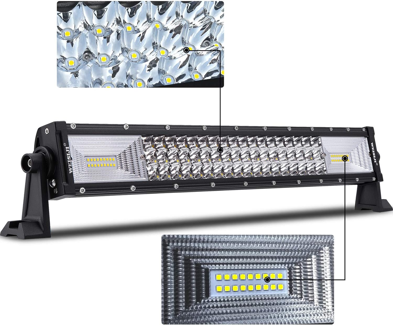 22Inch 120W Tri-row LED Light Bar,WEISIJI® Spot Flood Combo Beam IP68 Driving Work Lights Super Bright for SUV UTV ATV Truck Boat 4x4 Offroad