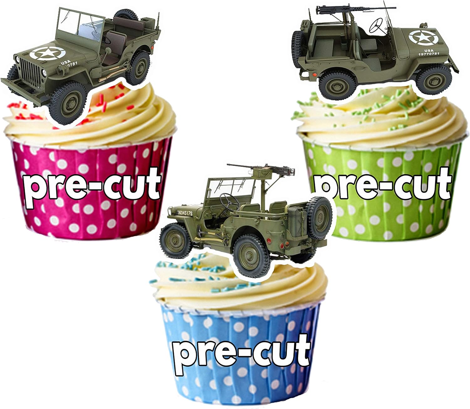 PRECut Novelty Army Jeep Edible Cupcake Toppers/Cake Decorations (Pack of 12) Amazon.co.uk