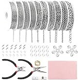 Fesorsi Silver Chain for Jewelry Making, 78.5ft 10 Style Steel Jewelry Chain, Electroplating Process, for DIY Necklace Chains, Tassel Pendants, with Jump Ring, Lobster Clasp, Pliers