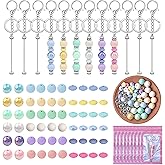 SUIMZESTI 133 Pcs Beadable Keychains Bars Set, Bulk Keychain Making Kit for Women with Spacer Acrylic Silicone Beads for Keychains Making Accessories DIY Crafts Gifts