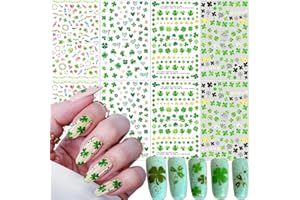 KZBTRBT 8PCS St. Patrick's Day Nail Art Stickers -Green Four-leaf Clover Leaf Nail Decals 3D Self Adhesive Luck of Irish Clover Nail Supplies Spring Summer Shamrock Design for St. Patrick's Day DIY Nail Decor