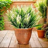 Aisamco Artificial Plants Outdoor for Spring Summer Decoration,12 Bundles Fake Monkey Grass with Flowers UV Resistant Realistic Greenery Shrubs for Outside Yard Hanging Planter Window Garden