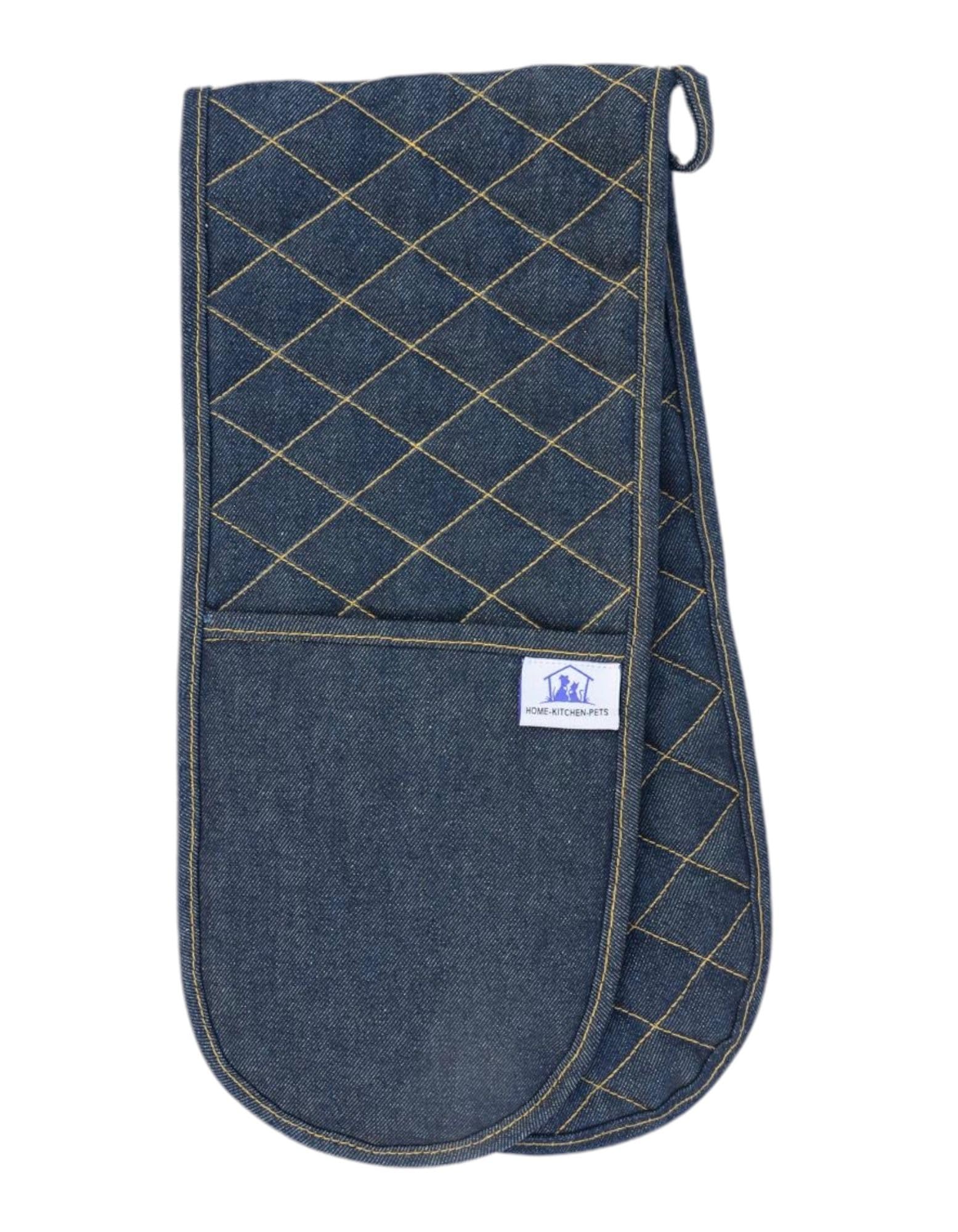 Sterling Sports® Oxford Denim Apron Cotton Indigo 70 x 80 cm- Denim Double Oven Glove Indigo 17 x 90 cm- Pot Holder-Gauntlet-Oxford Vintage Denim Place-mats (Denim Double Oven Glove)