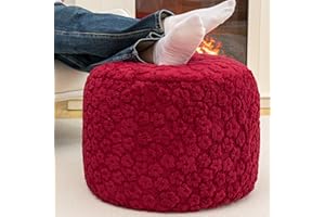 POOFIEOTTO Ottoman Foot Rest Stuffed Round Boho Floor Poof Seating Armchair Ottoman Foot Stool Floor Cushion Bean Bag Pouf 18x18x14 Inch Burgundy