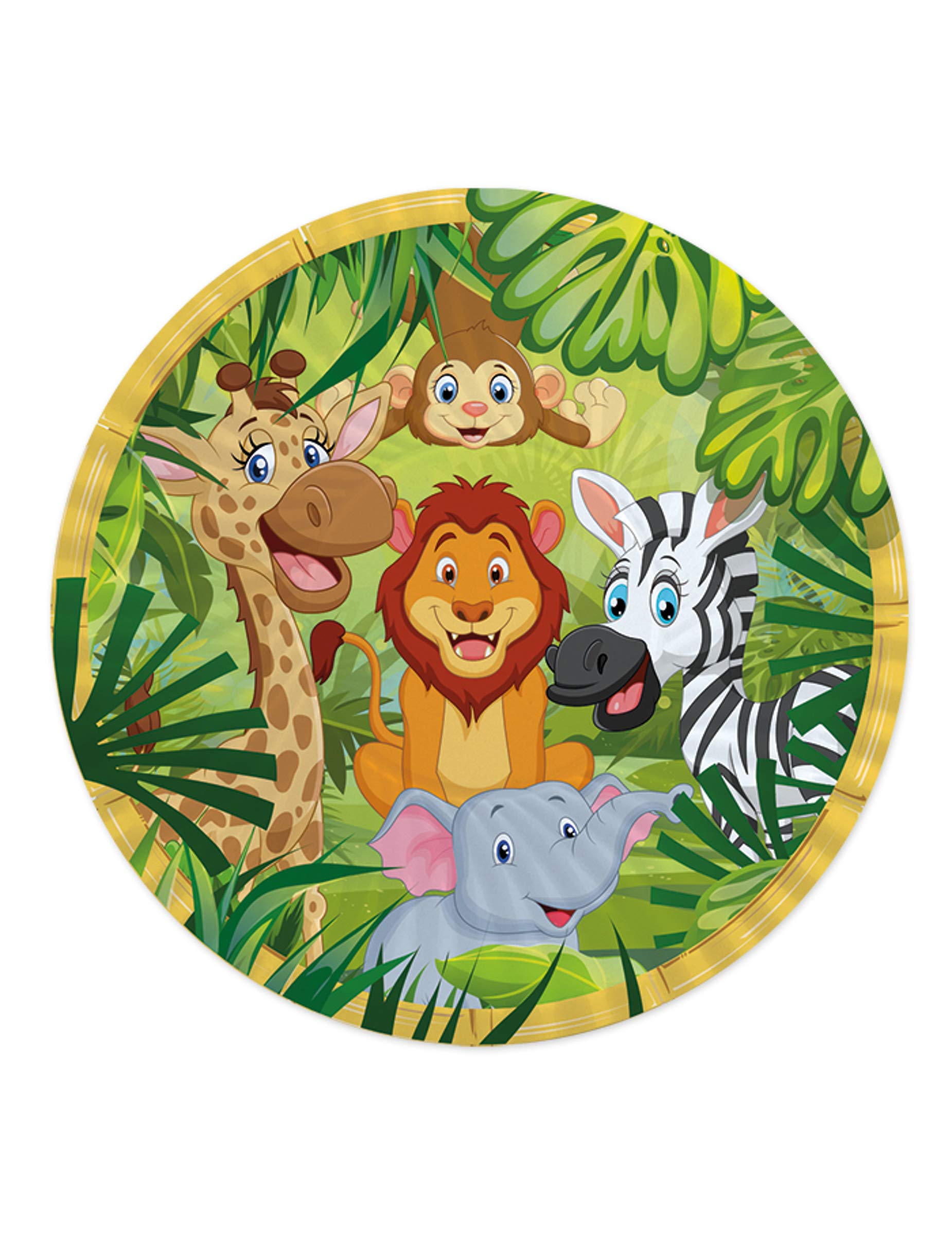 Big Party Pack of 8 Paper Plates with Jungle Animals Designs, Ø 24 cm