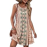 Summer Dresses for Women Beach Boho Sleeveless Vintage Floral Flowy Pocket Tshirt Tank Sundresses