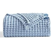Bedsure Cooling Cotton Waffle King Size Blanket - Lightweight Breathable Blanket of Rayon Derived from Bamboo for Hot Sleepers, Luxury Throws for Bed, Couch and Sofa, Sky Blue, 104x90 Inches