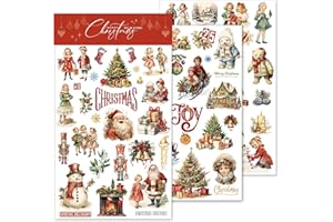 CATAIREEN Rub On Transfers for Crafts Pressure Transfer Stickers Fit Cloth Glass Acrylic Wood Furniture Stone Scrapbooking Stuff Small Vintage Junk Journal Supplies (Christmas)