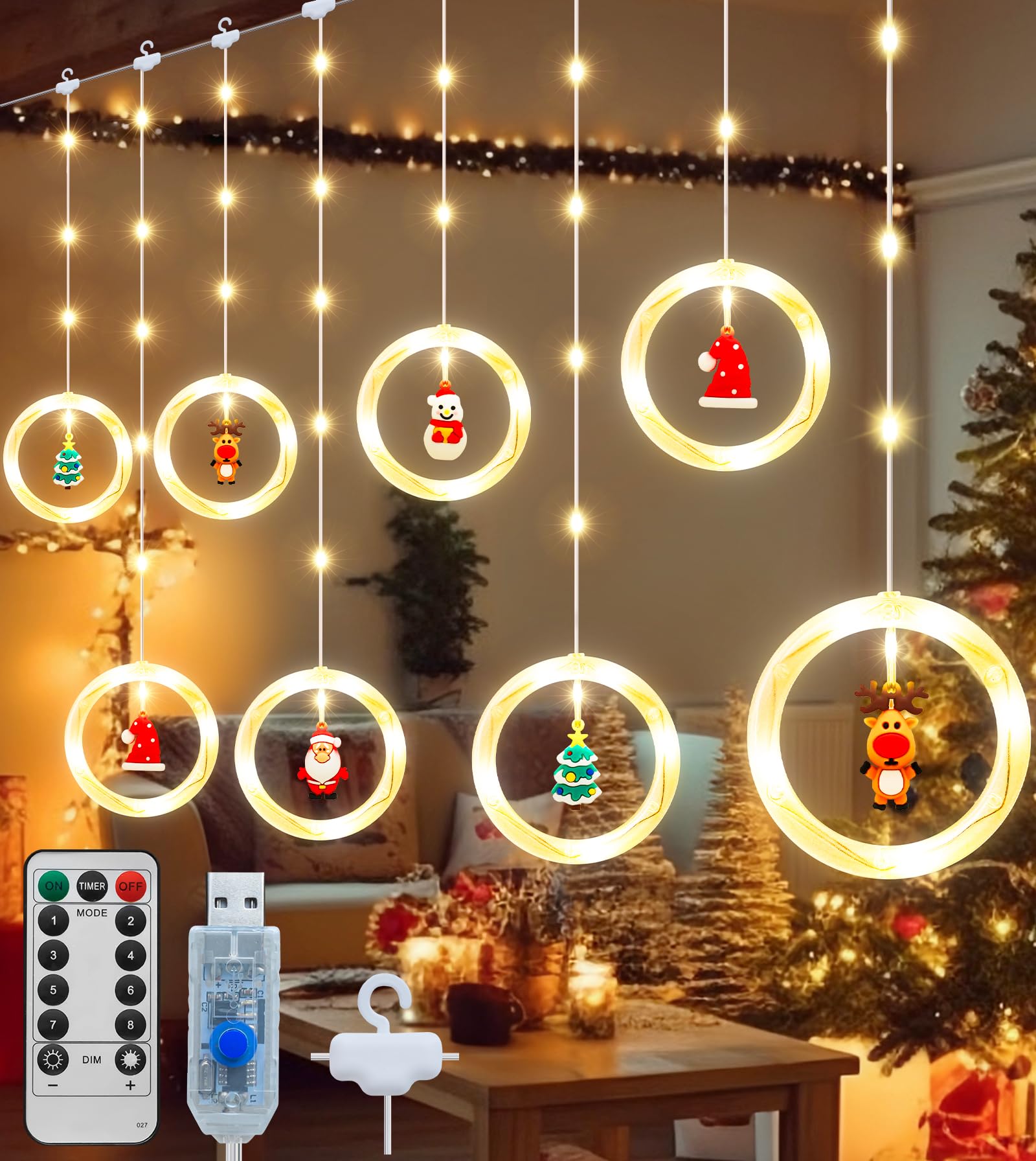 LITOHOM Christmas Window Lights,3M/100 LED Curtain String Lights for Indoor with Remote, 8 Modes, USB Powered,Xmas Fairy Lights for Party,Bedroom,Wall,Christmas Decorations (Warm White)
