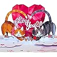 HEARTAGS- Cat Fathers Day Card For Husband, Boyfriend, 6x8 in Pop Up Fathers Day Card From Wife, Girlfriend, Pop Up Anniversary Cards for Wife, Husband, Him, Her, Couple With Envelope