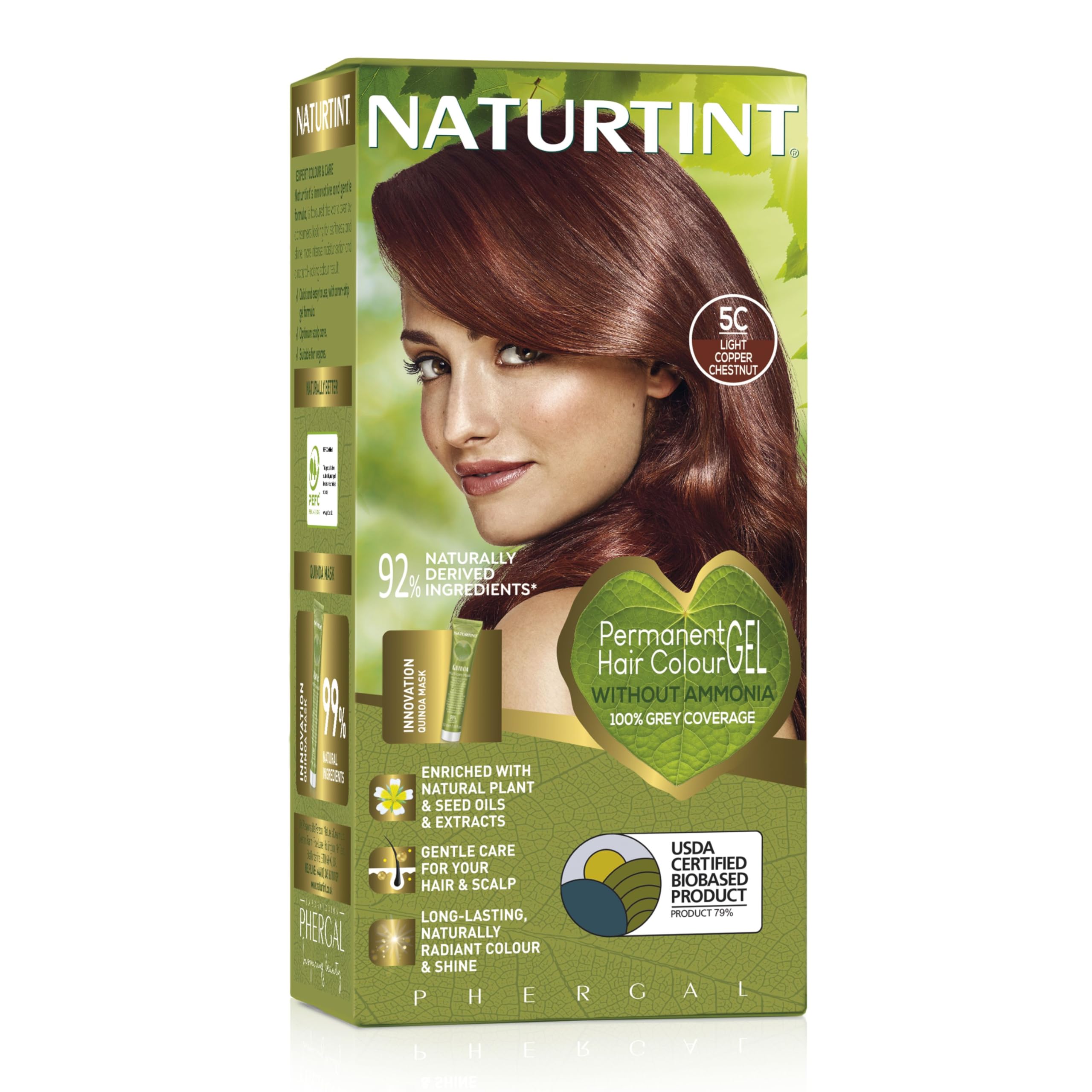 Naturtint Permanent Hair Colour Gel 5C Light Copper Chestnut, Plant Enriched, Biobased, Ammonia Free, Long Lasting Grey Coverage and Radiant Colour, Nourishment and Protection
