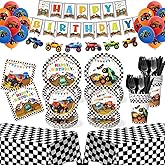 183Pcs Monster Truck Party Supplies, Monster Truck Party Supplies Include Plates and Napkins, Serves 26