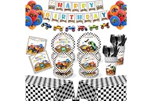 KINOVO 183Pcs Monster Truck Party Supplies, Monster Truck Party Supplies Include Plates and Napkins, Serves 26