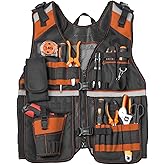 TURAND Electrician Tool Vest for Men, Reflective Safety Work Vest with Adjustable Thick Straps, Removable Phone Holder for Electrical, Carpenters, Construction, 22 Pockets