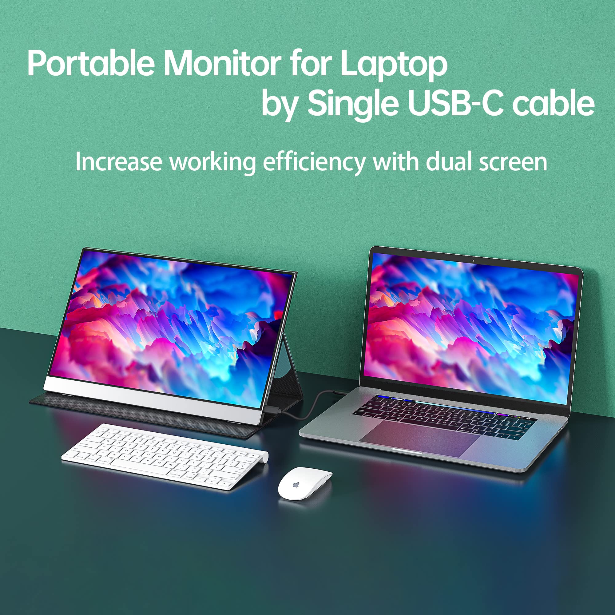cocopar Portable Monitor 15.6 Inch 1080P Travel Monitor with Speaker HDMI USB-C External Display for Laptop MacBook Surface PC Xbox PS4/5, VESA Mountable, with Full Cover Stand