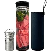 drinmoaer 23 oz Glass Water Bottle with Tea Infuser Strainer and Black Stainless Steel Lid - Tea Infuser Bottle