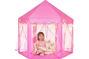 Sumbababy Princess Castle Tent for Girls Fairy Play Tents for Kids Hexagon Playhouse with Fairy Star Lights Toys for Children or Toddlers Indoor or Outdoor Games (Pink)